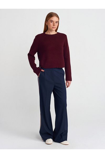 Dilvin 71569 Side Striped Draped Trousers-Navy Blue
