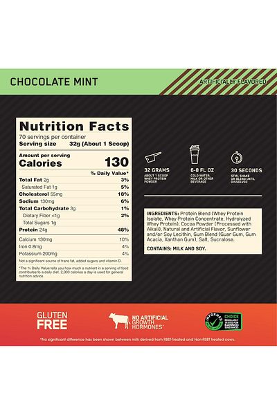 Optimum Nutrition Gold Standard 100% Whey Protein, Chocolate Mint, 5 LB