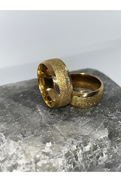 ZD JEWELRY Çelik 316 L Kararmaz Simli Kumlu Model altın Renk Kadın Alyans Yüzük