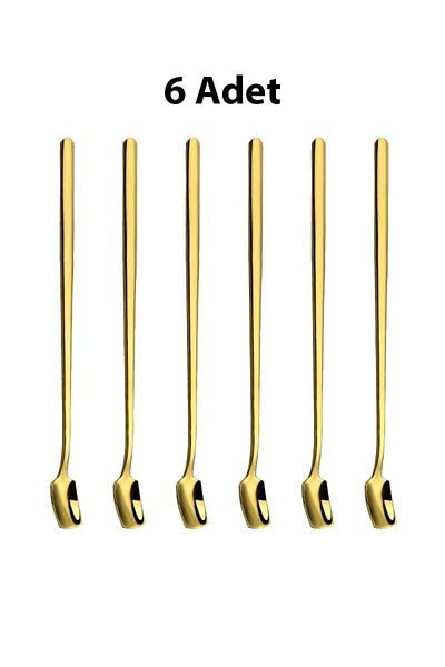Chavin 6Pcs 304 Steel 17cm Gold Long Coffee and Smoothie Stirring Spoon Cin579Sr-6