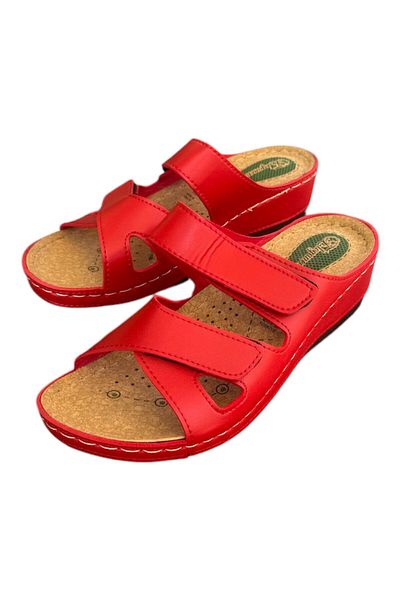 ŞAHGÜL Elegance Women's Red Stitched Heel Anti-Proof Sole Daily Slippers