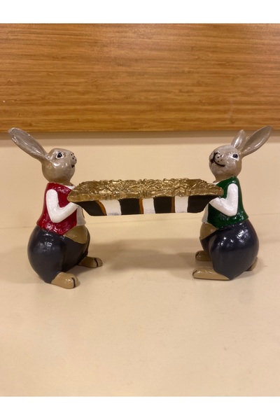 PLUS HOME DEKORATİF EL YAPIMI DAMALI SUNUM 2 TAVŞANLI