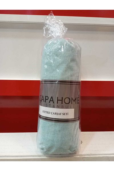 Çapa Home طقم ملاءات قطنية مسطحة مزدوجة مع غطاء وسادة مطاطي مقاس 160 × 200