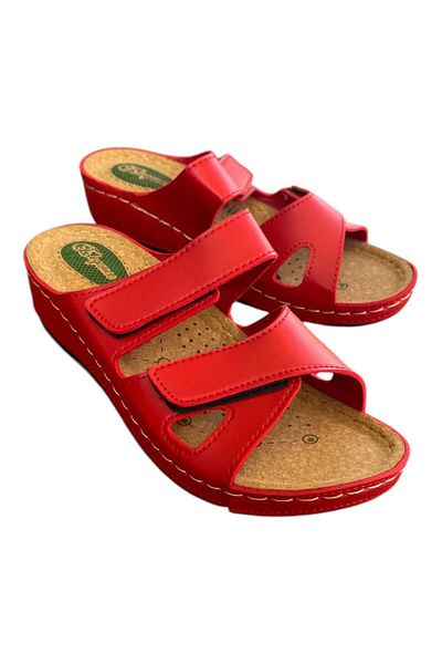 ŞAHGÜL Elegance Women's Red Stitched Heel Anti-Proof Sole Daily Slippers