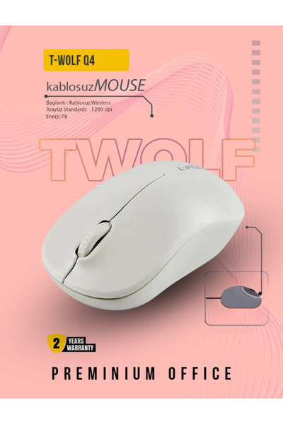 T-WOLF Q4 2.4g Wireless Beyaz Kablosuz Mouse Ofis Ev Kullanıcısı Mp