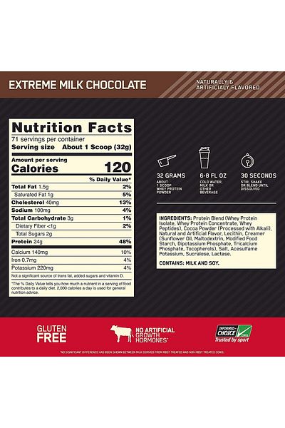 Optimum Nutrition Gold Standard 100% Whey Protein, Extreme Milk Chocolate, 5 LB