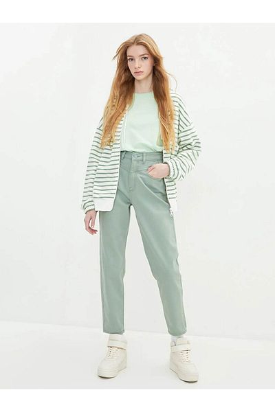 LC Waikiki Lcw Jeans Green High Waist Mom Fit Straight Pocket Detailed Women's Jean Pants