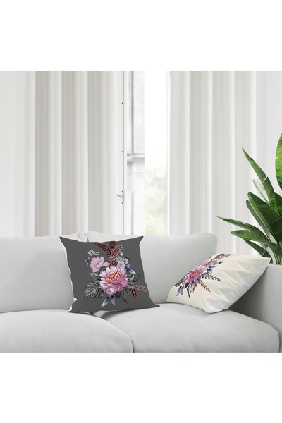 Şah Dekor Modern Designed Floral Patterned 4-Piece Digital Printed Gift Pillow Throw Pillow Cover