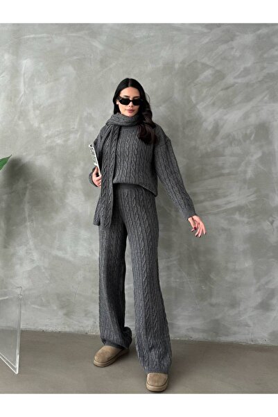 ANBLYs COLLECTION ATKI DETAYLI TRİKO PANTOLON KAZAK İKİLİ TAKIM