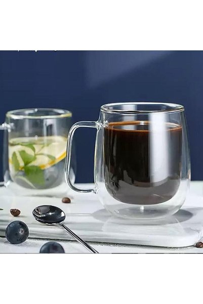 MİS KİTCHEN Double Glass Double Walled Glass Mug 250 ml |   4 Pcs Thermal Insulated Glass Cup |   Presentation Cup