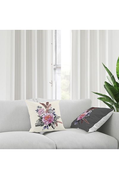 Şah Dekor Modern Designed Floral Patterned 4-Piece Digital Printed Gift Pillow Throw Pillow Cover