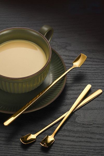 Chavin 6Pcs 304 Steel 17cm Gold Long Coffee and Smoothie Stirring Spoon Cin579Sr-6