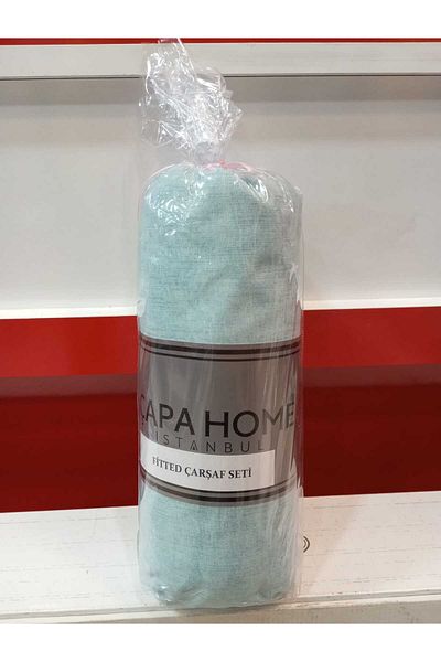 Çapa Home طقم ملاءات قطنية مسطحة مزدوجة مع غطاء وسادة مطاطي مقاس 160 × 200
