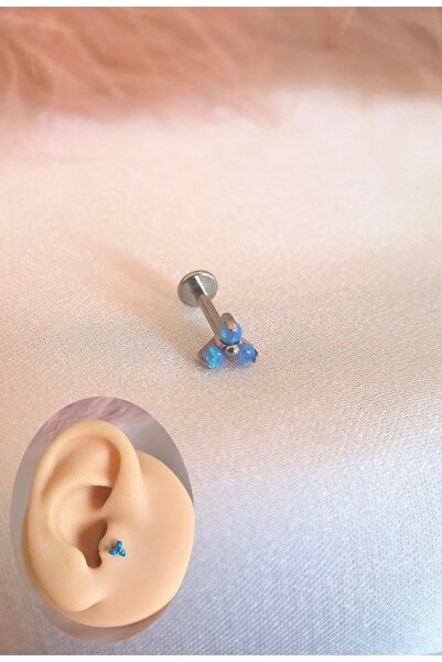 Bylin %100 G23 Titanyum Hakkiki Üçlü Opal Taşlı Dudak, Kulak Piercing - Bar U...