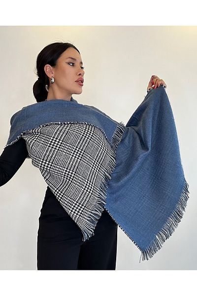 asalya Double-Sided Checked Pattern Thick Winter Wool Shoulder Shawl Scarf