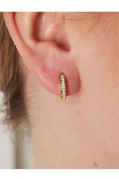 bymissmücevherat 925 Ayar Gümüş Altın Kaplama TamTur Zirkon Taşlı Halka Küpe ...