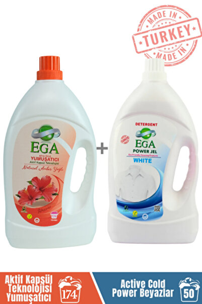 Ega Kimya Power Jel Beyaz Sıvı Yıkama Deterjanı 3900 ml + Amber Aktif Kapsül ...