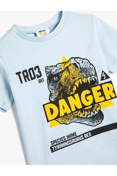 Koton Boy's T-Shirt Dinosaur Printed Short Sleeve Crew Neck Cotton