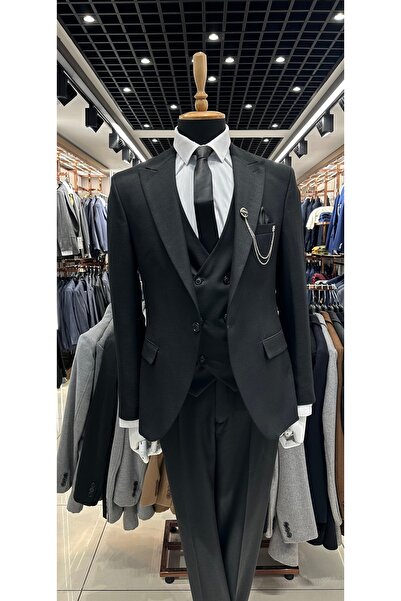 BT BABA TERZİ Slimfit Siyah Yelekli Takım Elbise