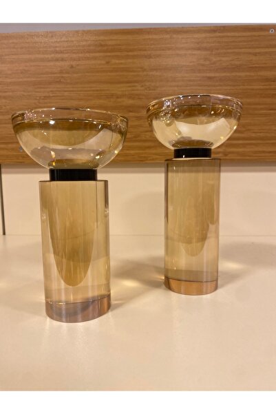 PLUS HOME MUMLUK ŞAMDAN 2'Lİ KRİSTAL BAL SİYAH SİLİNDİR MODEL