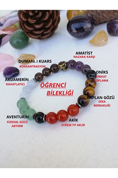 Zodyak Doğal Taş Doğal Taş Öğrenci Başarı Bilekliği-oniks-aventurin-kuvars-ak...