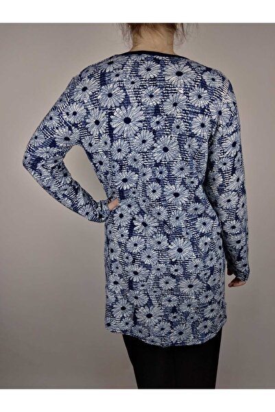 YAŞAR TRİKO Жіноча темно-синя туніка з V-подібним вирізом, довгими рукавами та м'якою тканиною