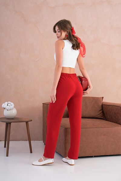 MY Wooft Casual Summer Stylish Patterned Red Women's Trousers