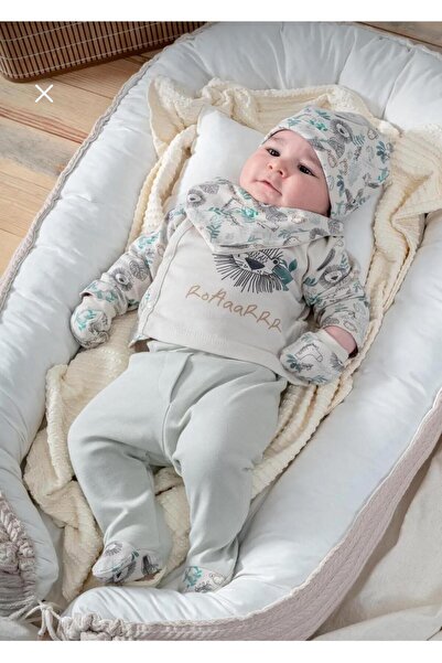 GÜNEŞ KİDS Bubbles %100 Organik Pamuk Kirpi Baskılı 5li Hastane Çıkış Seti Ye...