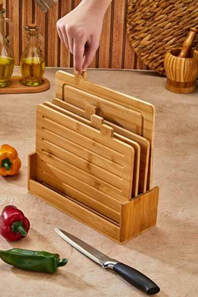 Cooker 5 Piece Functional Bamboo Cutting Board with Stand