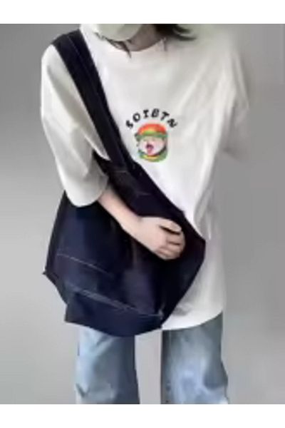 Boi Unisex Cat Burger Mini T-Shirt - Μαύρο και άσπρο Oversize βαμβακερό
