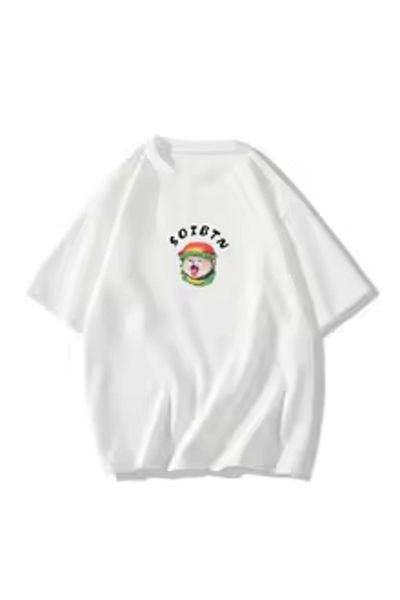 Boi Unisex Cat Burger Mini T-Shirt - Μαύρο και άσπρο Oversize βαμβακερό