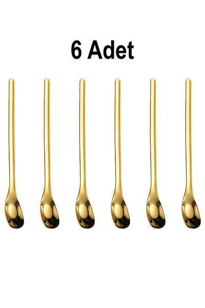 Chavin 6Pcs 15.5cm Gold Coffee Latte Fruit Juice Cocktail Bartender Spoon - 304 Steel Cin942