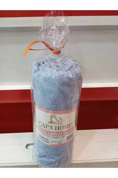 Çapa Home طقم ملاءات قطنية سادة مزدوجة كبيرة جدًا مع غطاء وسادة مطاطي مقاس 180 × 200 + 30