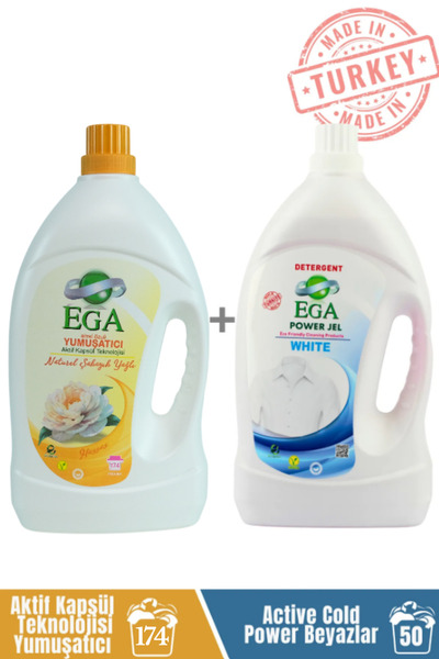 Ega Kimya Power Jel Beyaz Sıvı Yıkama Deterjanı 3900 ml + Şakayık Aktif Kapsü...