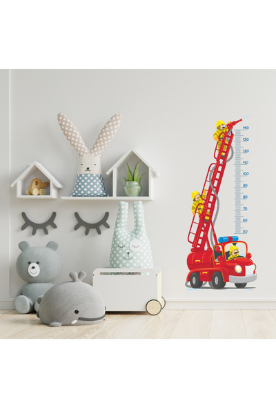 bizden alınır güvenli alışverişin adresi Protective Firefighters Height Measuring Ruler Kids Room Wall Sticker