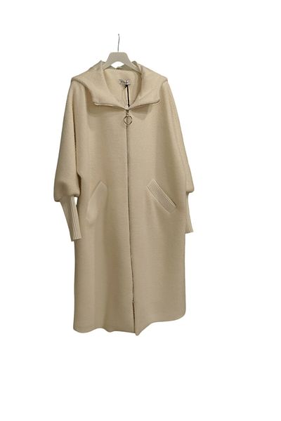 Puane Women's Hooded Zippered Angora Fabric Ecru Cap / Coat 15196