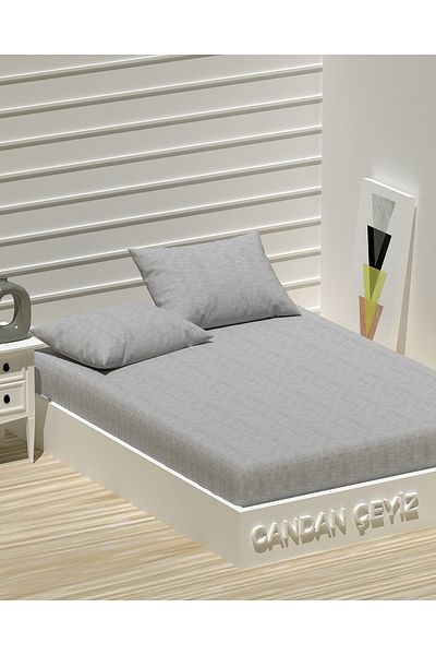 CANDAN ÇEYİZ Double Bed Sheet Set of 2 Pillows Elastic Cotton Gray Bed Sheet Set