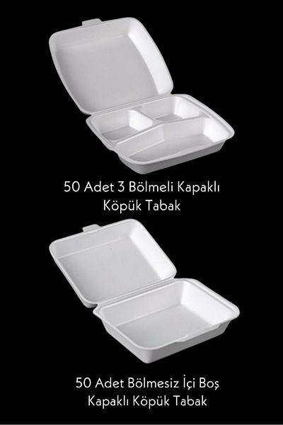 Özkan Ambalaj Temizlik 50 Serving Plates with 3 Compartments - Mevlüd Tabal with Hollow Cover
