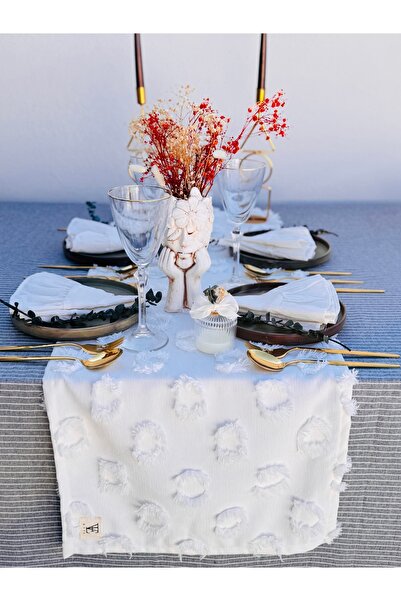 EVYA 40X110 cm Washable Punch Embroidered Runner - American Service for Table, Table, Living Room, Kitchen