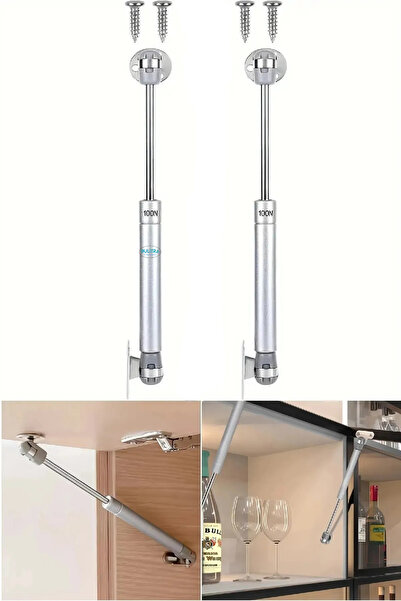 BULİTRA Su Armatürleri 2 Adet Dolap Kapak Pistonu Mutfak Dolabı Kapağı Gazlı Amortisörlü Piston 100n / 25cm - Gri Renk