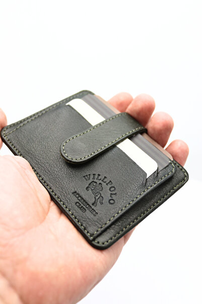 Genuine Leather Oversized Card Holder Transparent ID Card Holder with Money Split Khaki Leather Card Holder Wallet 50