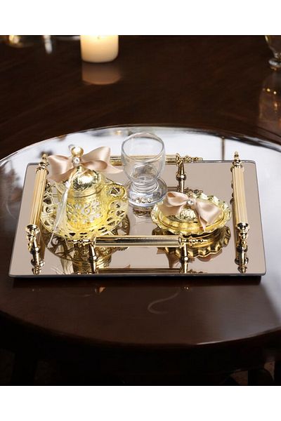 CyzHome Reverence Gold Beige Groom Cup Coffee Tray