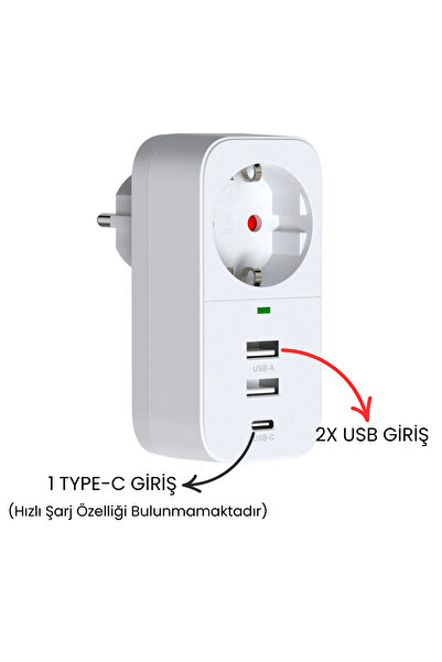 EXENAR محول مقبس مع USB للحماية الحالية - قابس متعدد مع 2 USB إلى 1 مدخل من النوع C
