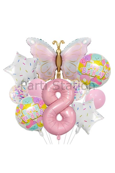 Parti Station Butterfly 8 Years Old Balloon Set Rainbow Butterfly Concept Bir...