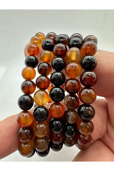 grs oyuncak Natural Black-Red Agate Stone Bracelet 1 Piece