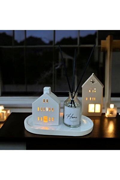 LİNECRAFT Dekoratif Ev Mumluk Ve 100 Cc Vanilya Bambu Oda Kokusu Set