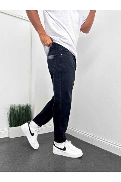 TÜZeMEN Boyfriend Yıkamalı Siyah Taşlı Jean Patalon