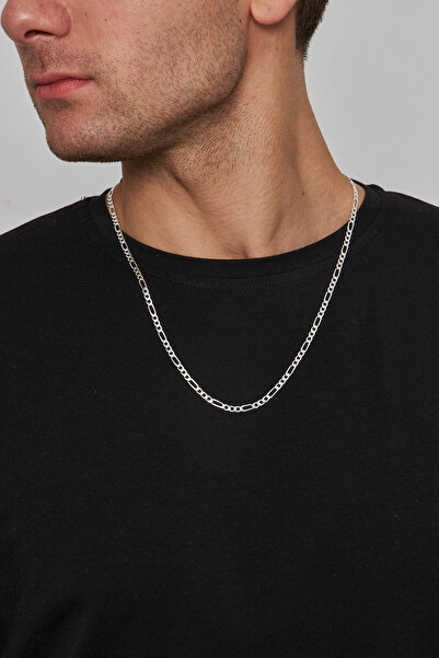 Ventino Silver 4mm Figaro 925 Ayar Gümüş Erkek Zincir Kolye Vek-3024