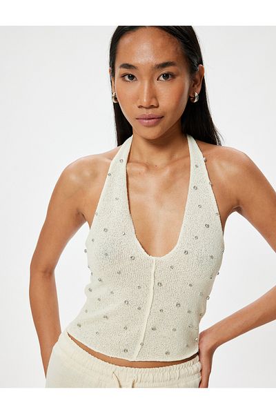 Koton Gesteinigtes Häkel-Neckholder-Top mit Neckholder