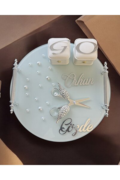 Cyz Home Beloved Silver White and Pearl Engagement and Groom Tray - Coffee Cup Tray 1